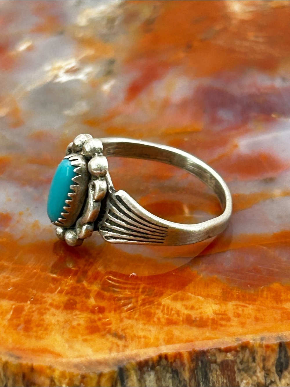 Sterling Silver Turquoise Pinky Ring - Size 3.5 - Picture 2 of 5